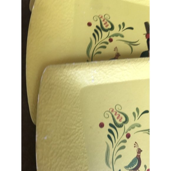 Vintage Kentley Set of 4 Wood Paper Board Serving Tray Yellow Pilgrim Art Deco - Picture 3 of 12